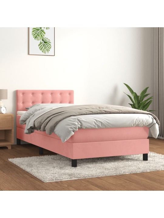 Box spring postel s matrací růžová 90x200 cm samet