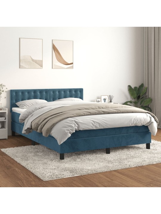 Box spring postel s matrací tmavě modrá 140x190 cm samet