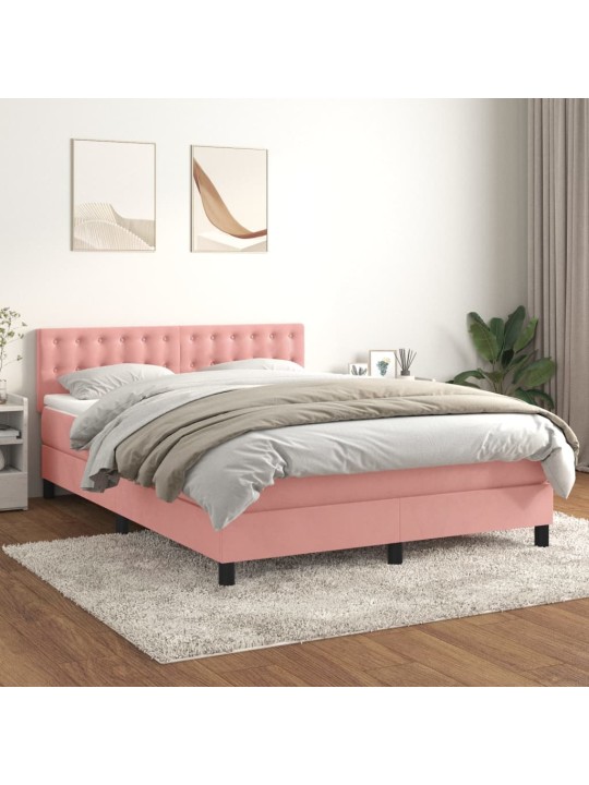 Box spring postel s matrací růžová 140x200 cm samet