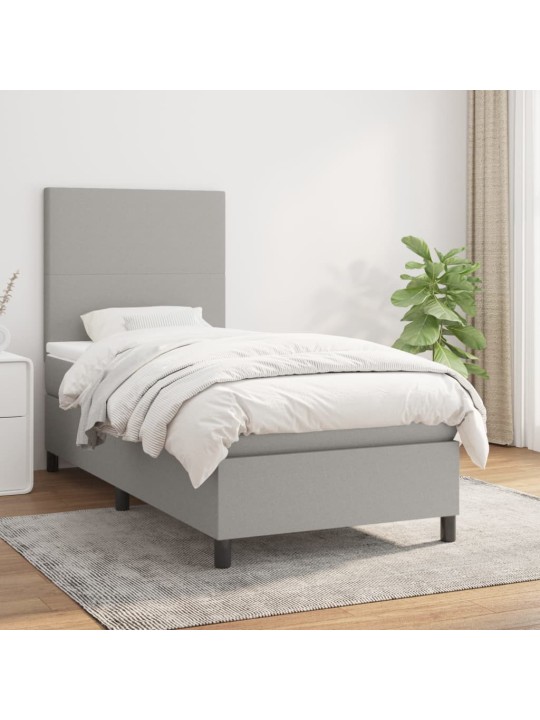 Box spring postel s matrací světle šedý 100 x 200 cm textil