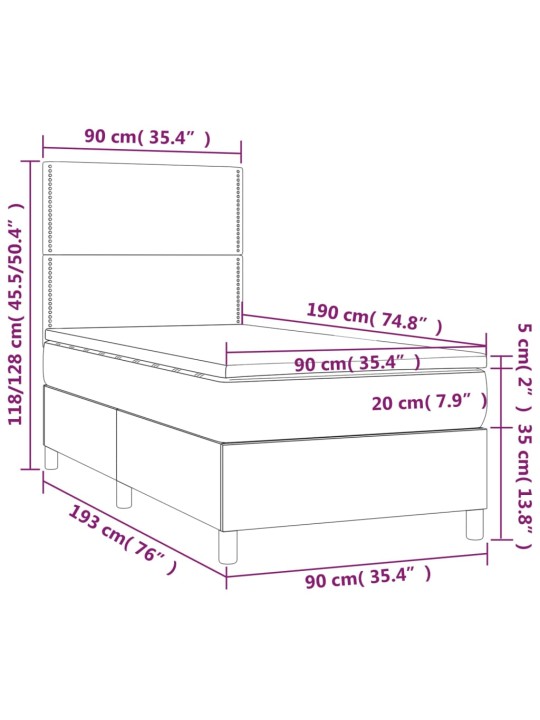 Box spring postel s matrací tmavě šedá 90x190 cm textil