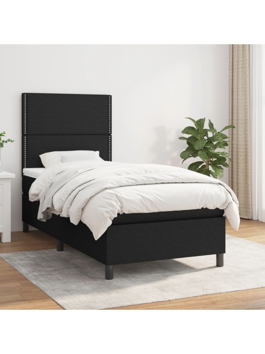 Box spring postel s matrací černá 90x200 cm textil