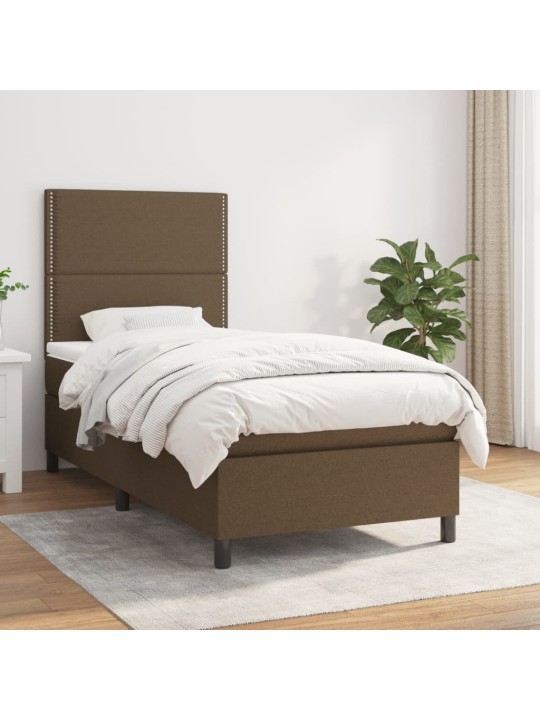 Box spring postel s matrací tmavě hnědá 90x200 cm textil