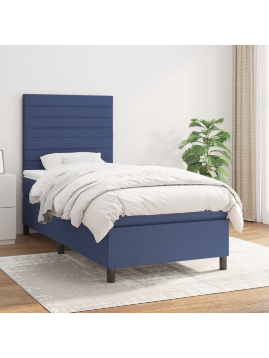 Box spring postel s matrací modrá 90x190 cm textil