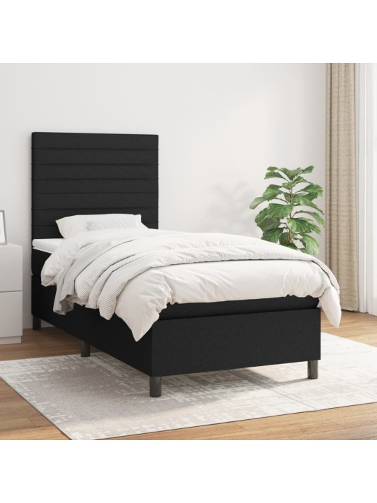 Box spring postel s matrací černá 100 x 200 cm textil