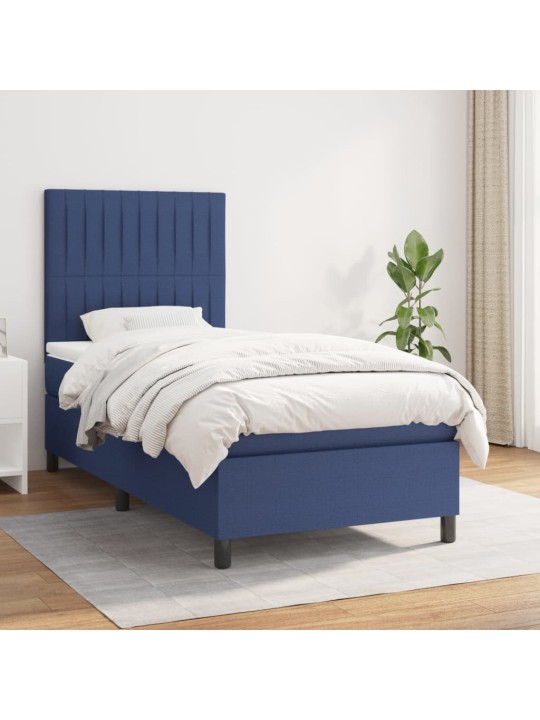 Box spring postel s matrací modrá 100 x 200 cm textil