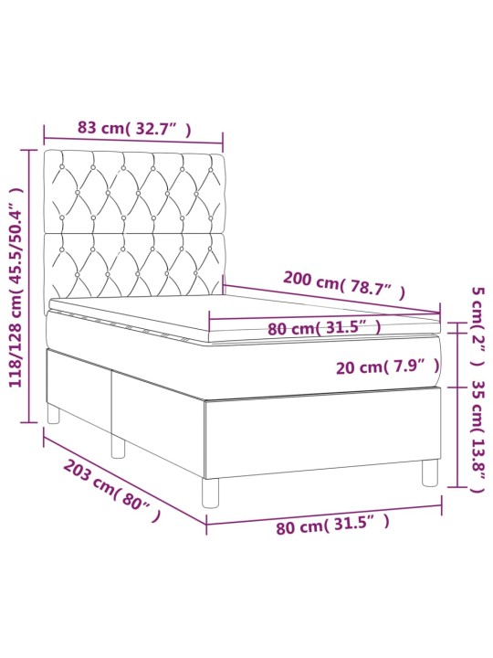 Box spring postel s matrací tmavě šedá 80 x 200 cm textil