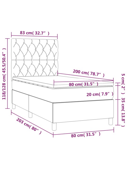 Box spring postel s matrací modrá 80x200 cm textil