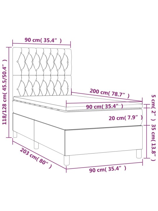 Box spring postel s matrací tmavě šedá 90x200 cm textil