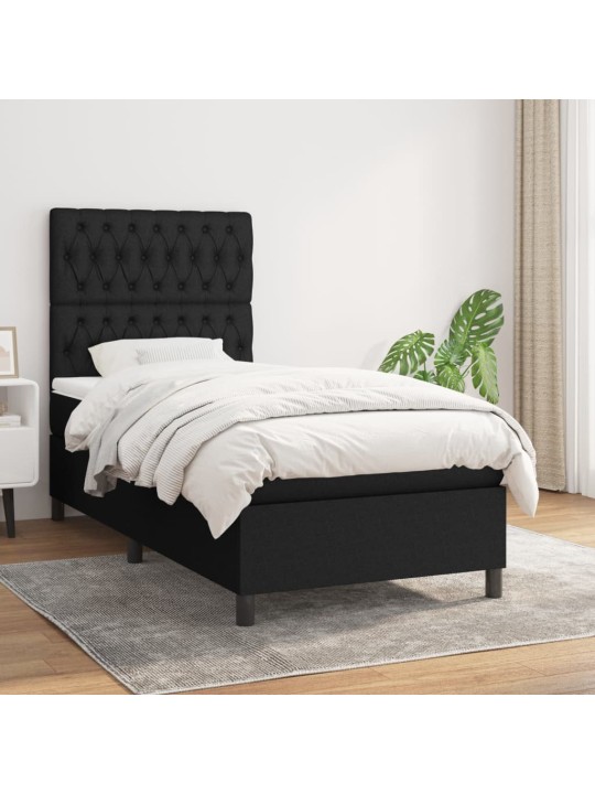 Box spring postel s matrací černá 100 x 200 cm textil