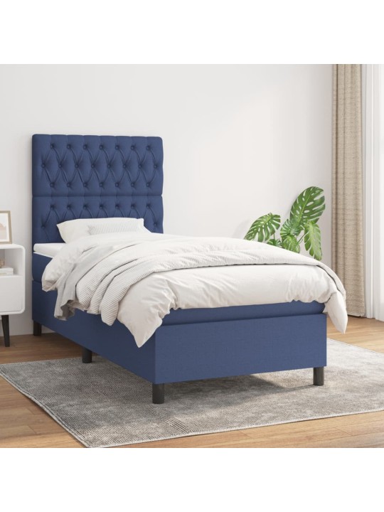 Box spring postel s matrací modrá 100 x 200 cm textil