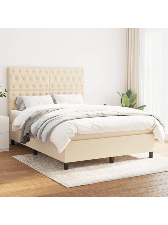 Box spring postel s matrací krémová 140x190 cm textil