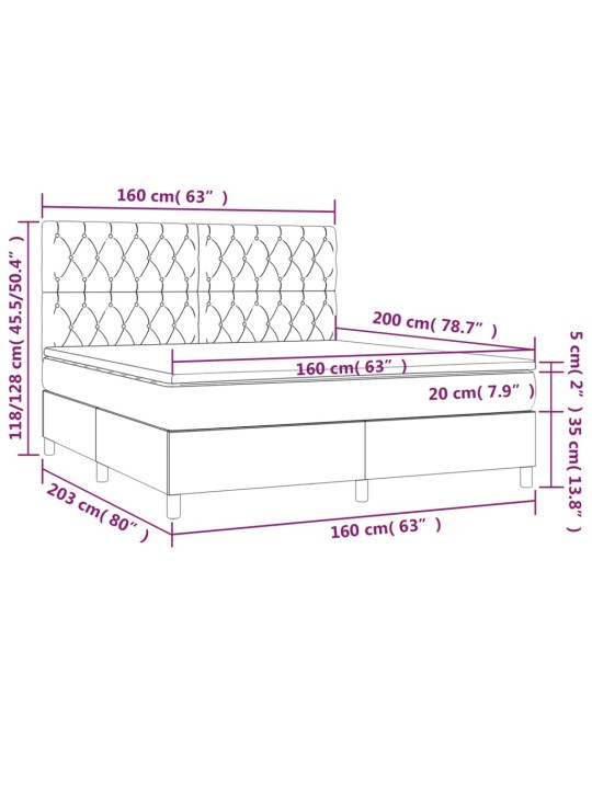 Box spring postel s matrací tmavě šedá 160x200 cm textil