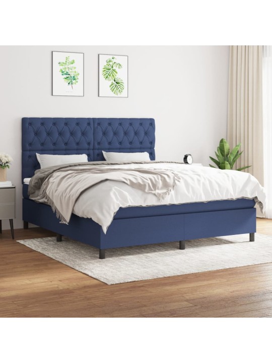 Box spring postel s matrací modrá 160x200 cm textil