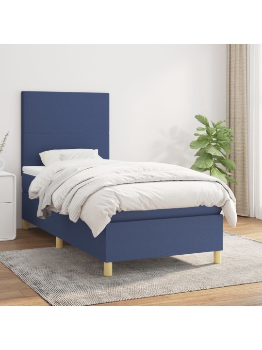 Box spring postel s matrací modrá 100 x 200 cm textil