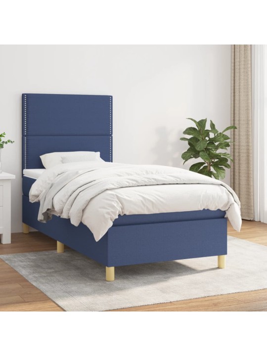 Box spring postel s matrací modrá 90x190 cm textil