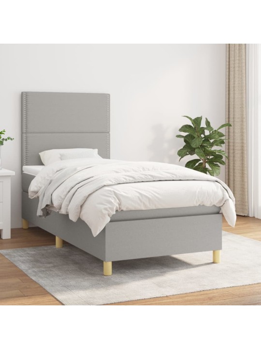 Box spring postel s matrací světle šedý 100 x 200 cm textil