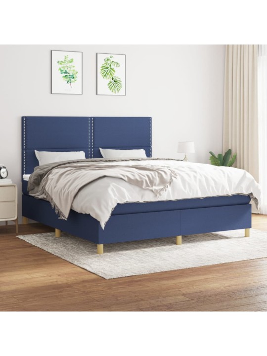 Box spring postel s matrací modrá 160x200 cm textil
