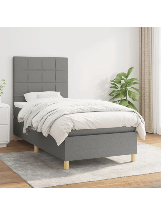 Box spring postel s matrací tmavě šedá 90x200 cm textil