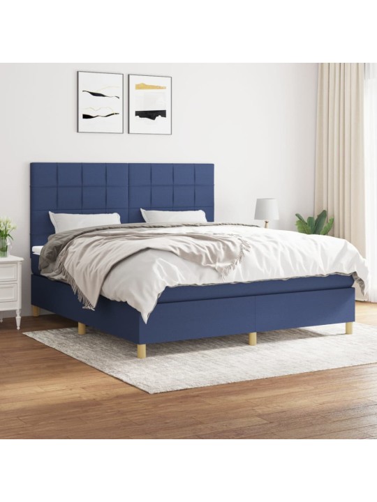 Box spring postel s matrací modrá 160x200 cm textil