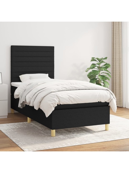 Box spring postel s matrací černá 100 x 200 cm textil