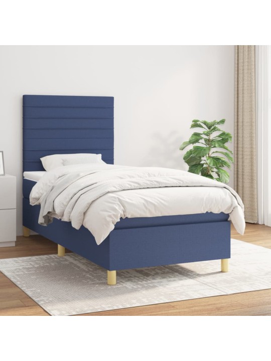 Box spring postel s matrací modrá 100 x 200 cm textil