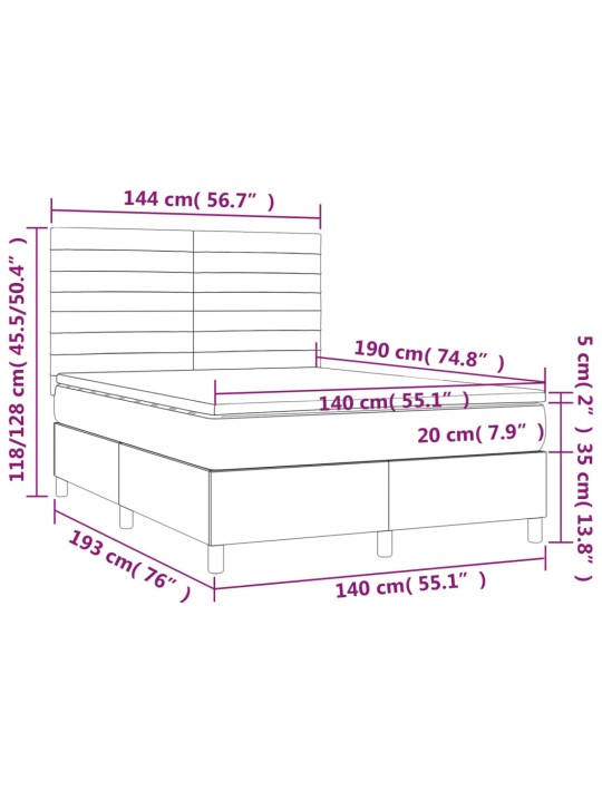 Box spring postel s matrací světle šedá 140 x 190 cm textil