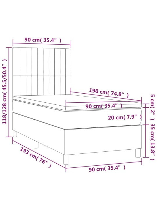 Box spring postel s matrací tmavě šedá 90x190 cm textil