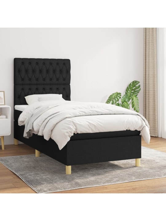 Box spring postel s matrací černá 90x190 cm textil