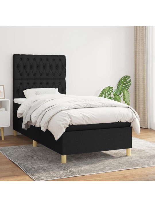 Box spring postel s matrací černá 90x200 cm textil
