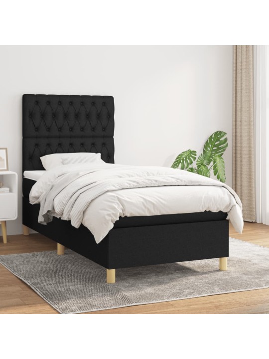 Box spring postel s matrací černá 100 x 200 cm textil