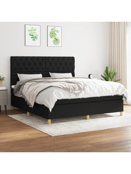 Box spring postel s matrací černá 160x200 cm textil