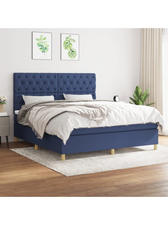 Box spring postel s matrací modrá 160x200 cm textil