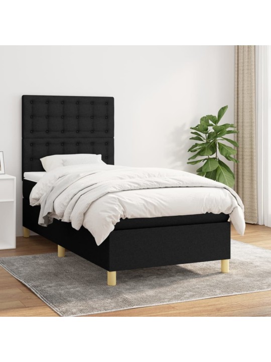 Box spring postel s matrací černá 100 x 200 cm textil