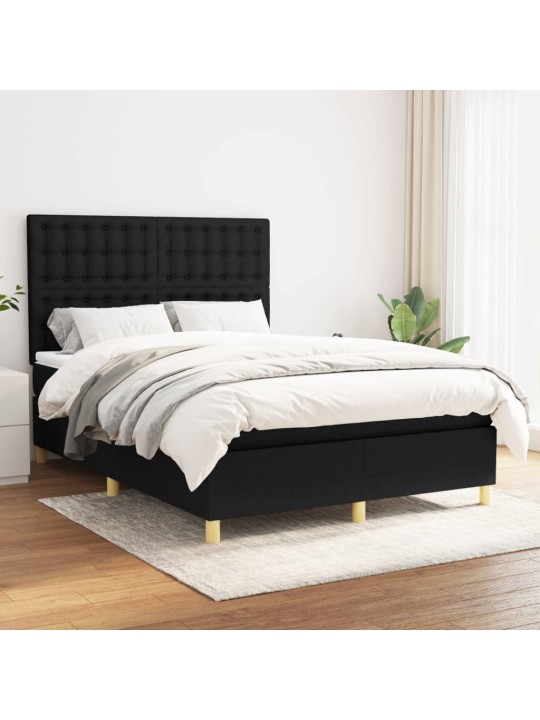 Box spring postel s matrací černá 140 x 190 cm textil