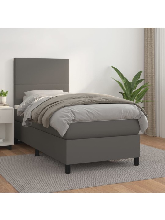 Box spring postel s matrací šedá 90x190 cm umělá kůže