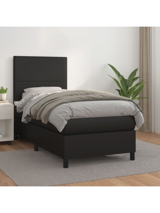 Box spring postel s matrací černá 100x200 cm umělá kůže