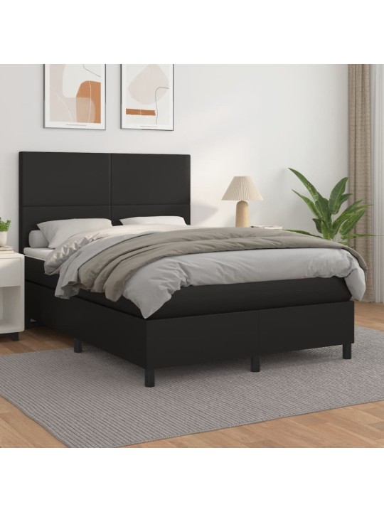 Box spring postel s matrací černá 140 x 190 cm umělá kůže