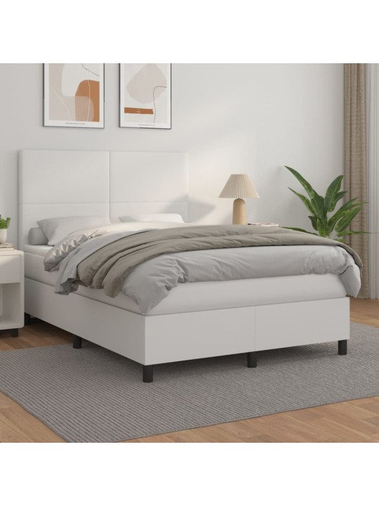 Box spring postel s matrací bílá 140x200 cm umělá kůže
