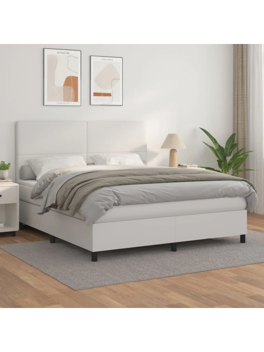 Box spring postel s matrací bílá 160x200 cm umělá kůže