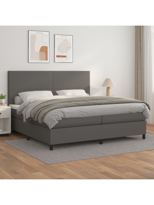 Box spring postel s matrací šedá 200x200 cm umělá kůže