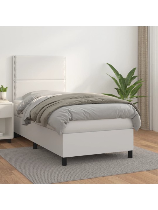 Box spring postel s matrací bílá 80 x 200 cm umělá kůže