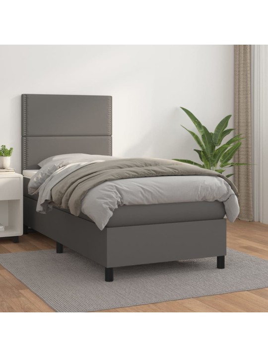 Box spring postel s matrací šedá 90x190 cm umělá kůže
