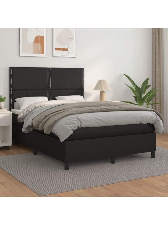 Box spring postel s matrací černá 140 x 190 cm umělá kůže