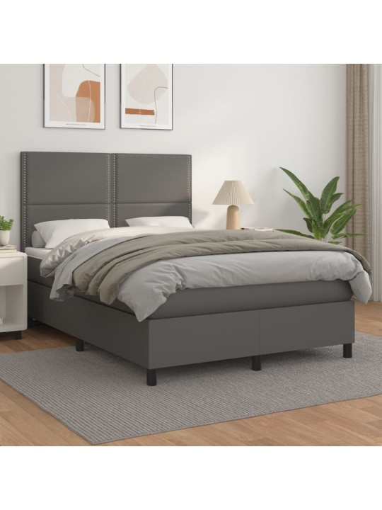 Box spring postel s matrací šedá 140 x 190 cm umělá kůže