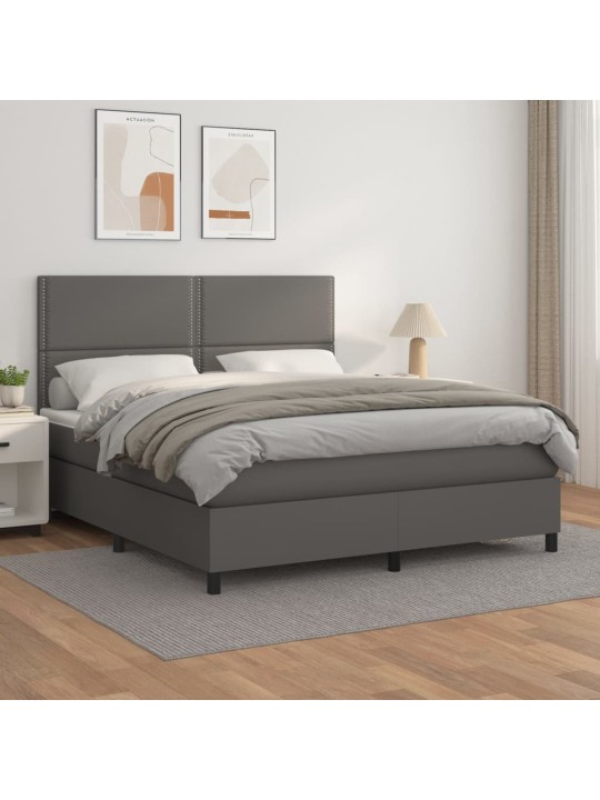 Box spring postel s matrací šedá 180x200 cm umělá kůže