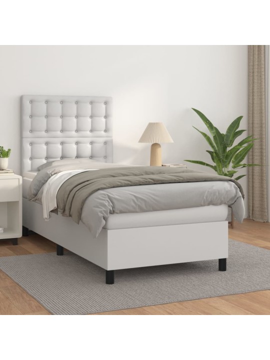 Box spring postel s matrací bílá 90x190 cm umělá kůže