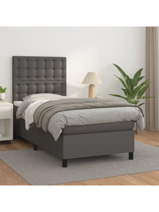 Box spring postel s matrací šedá 90x190 cm umělá kůže