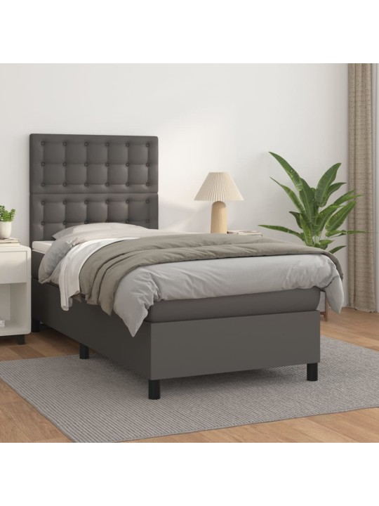 Box spring postel s matrací šedá 90x200 cm umělá kůže