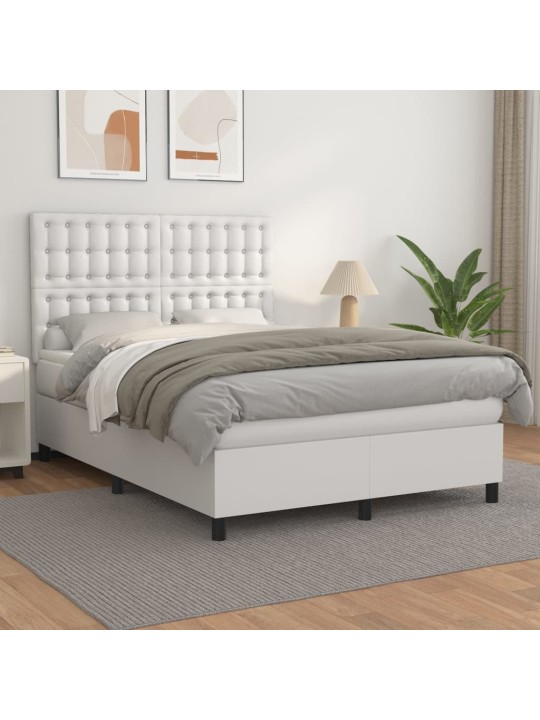 Box spring postel s matrací bílá 140 x 190 cm umělá kůže
